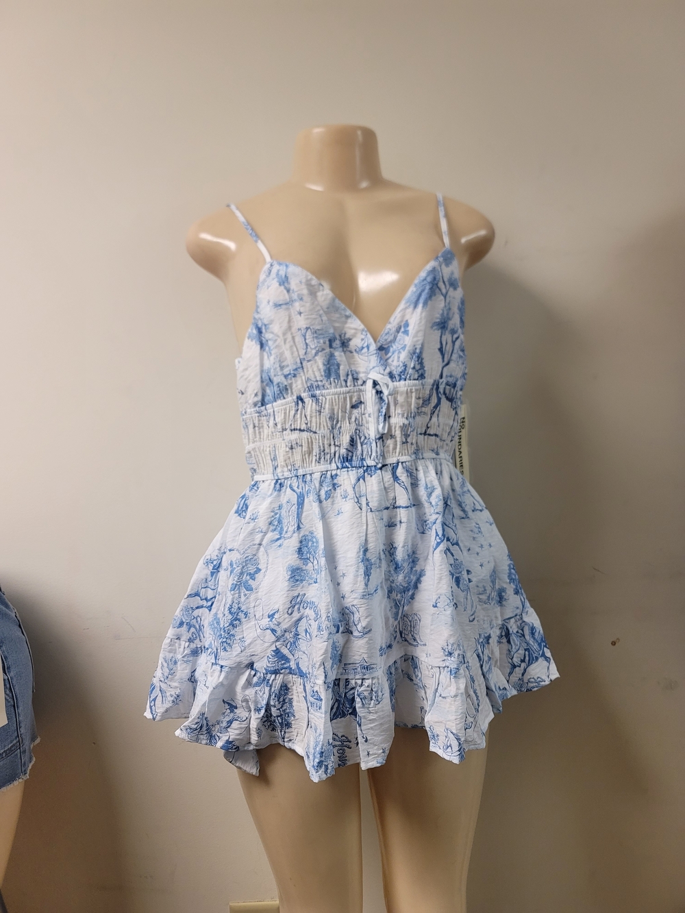 Blue Toile Print Women's Skort Romper